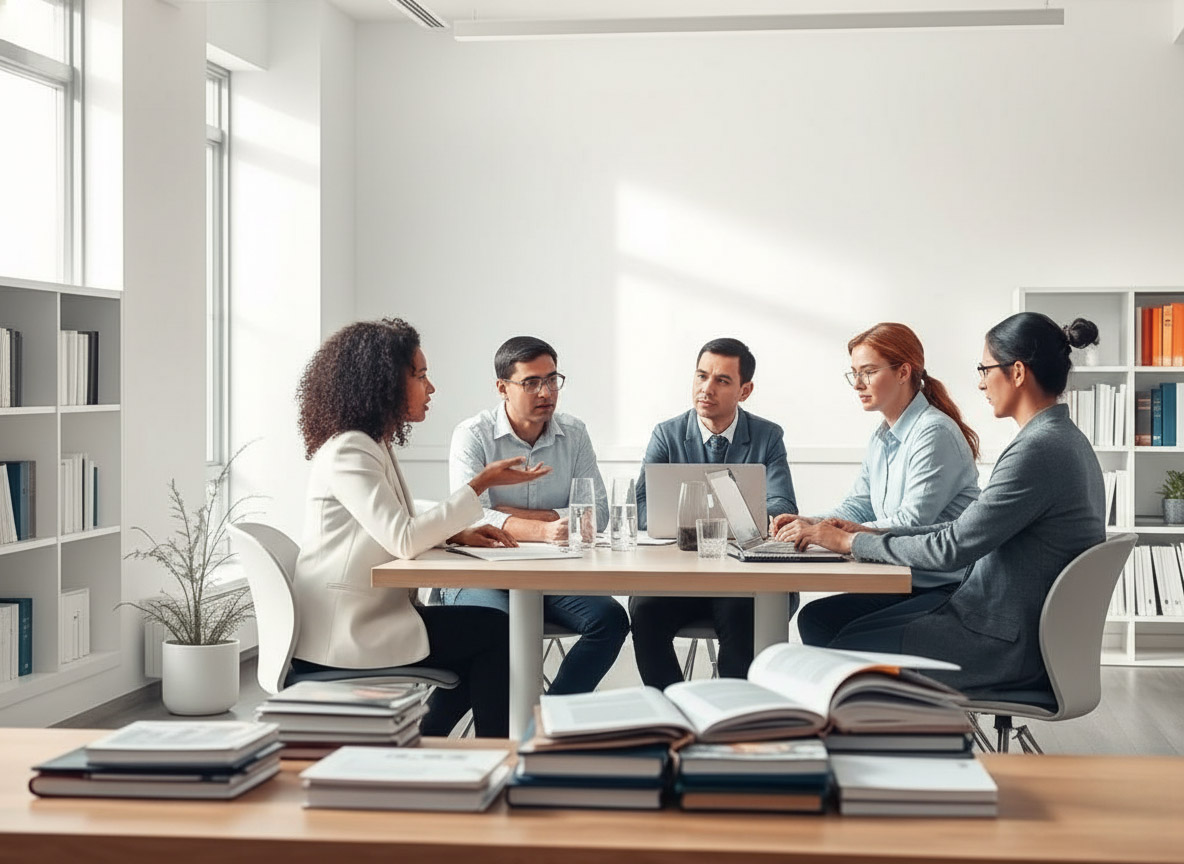 A community workshop in a modern space with people engaged