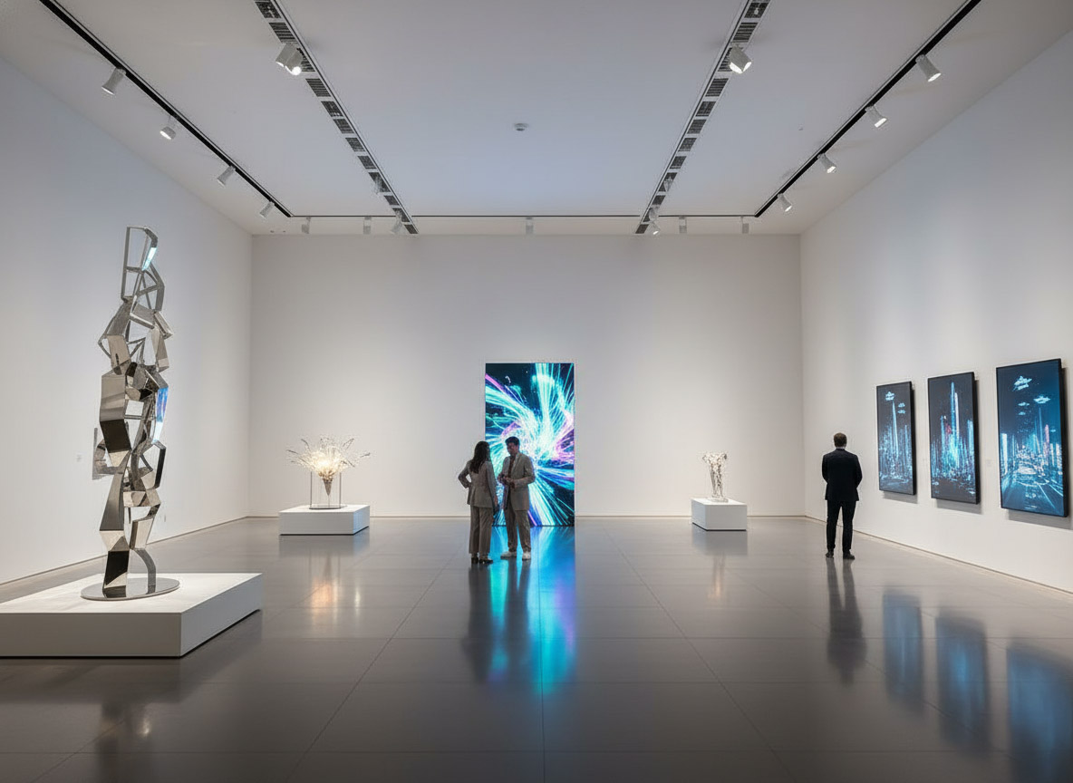 An artistic installation showcasing the interaction between humans and AI,